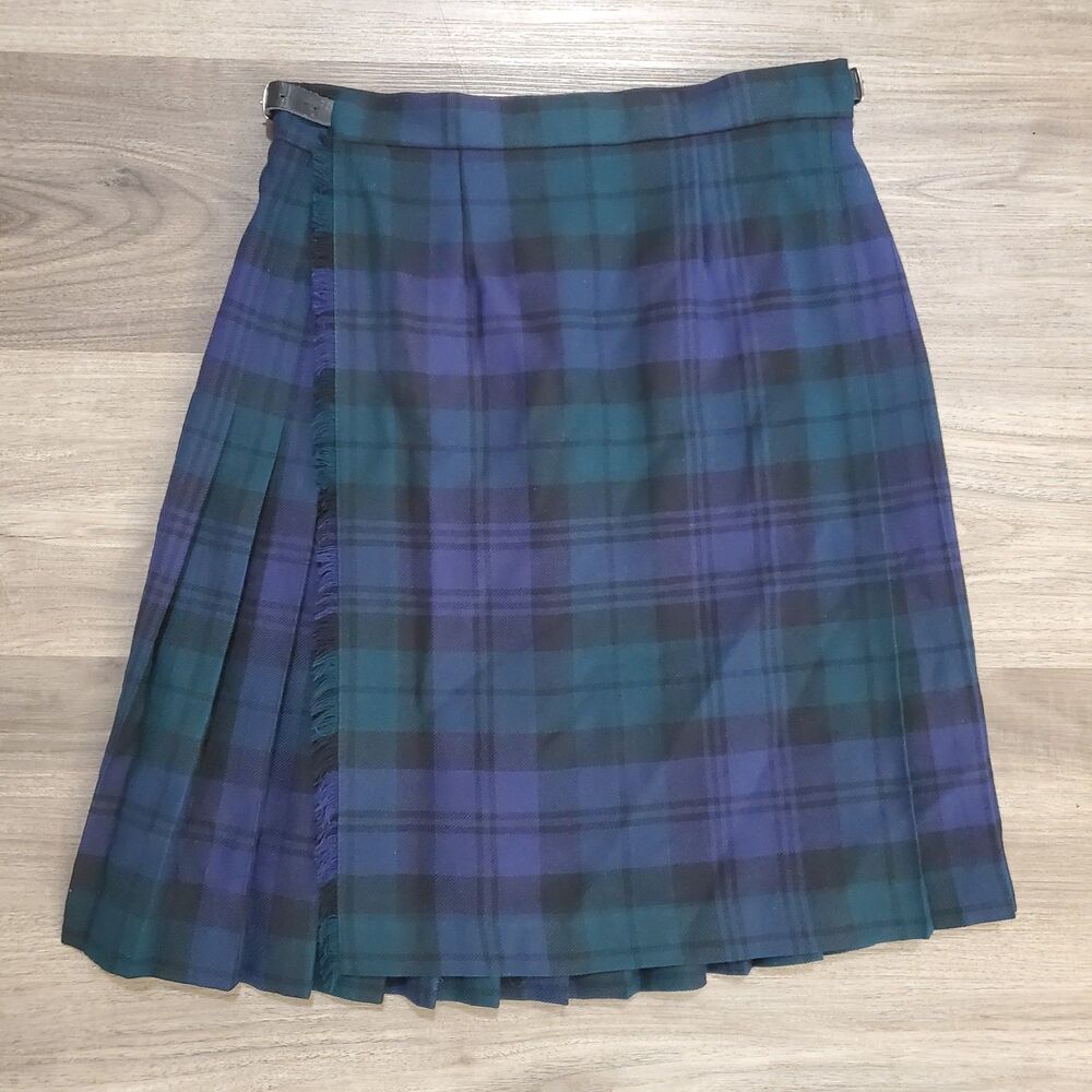 Vtg Hector Russel Kilt Sz S W24-26" L20" Plaid Tartan 100% Wool Pleated Scotland